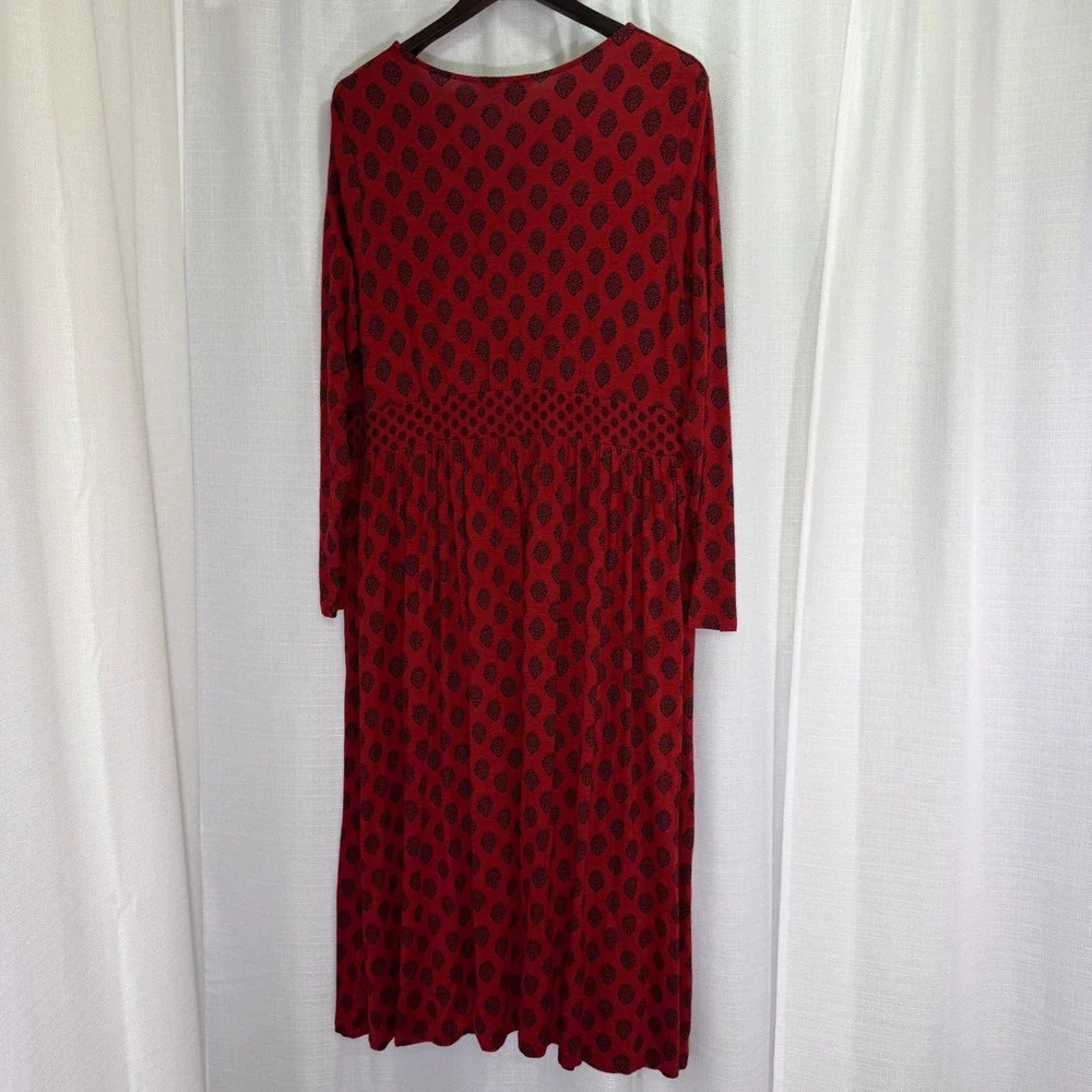 NEW Boden Thea Jersey Midi Dress Womens 20-22R Block Print Long Sleeve Pocket - Picture 5 of 12